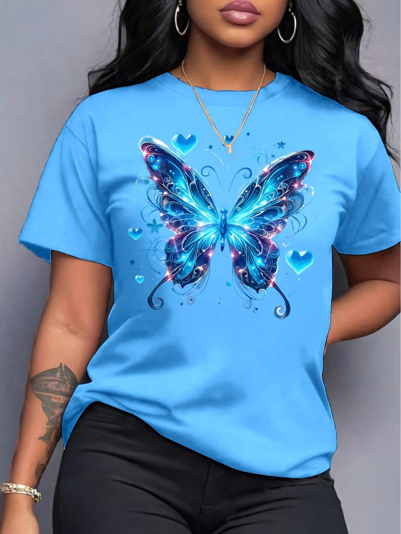 Sparkly Purple Butterfly Women's Tee - Glittery Graphic, Trendy Casual Top