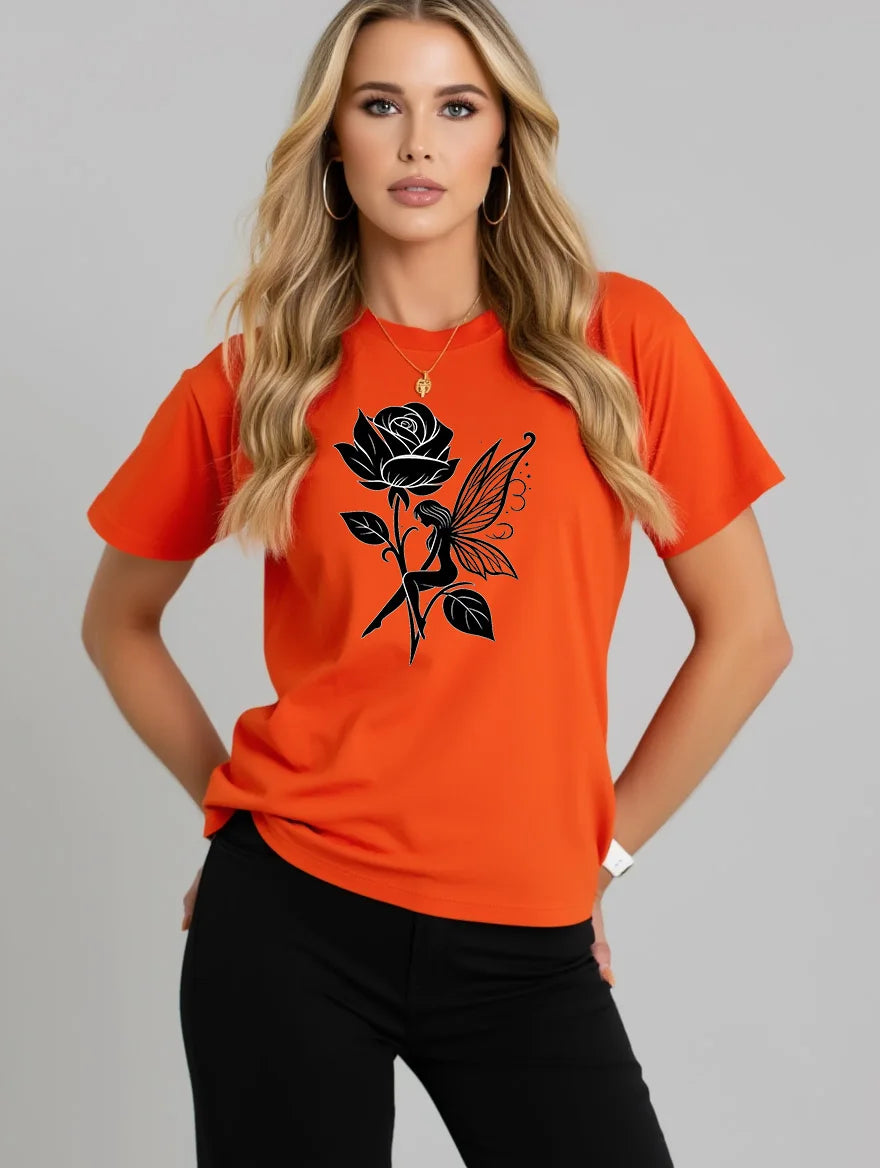 Pure Cotton Breathable Children's T-shirt 2026 Summer Retro Rose Elf Print Casual Parent-child Outfit for Boys and Girls